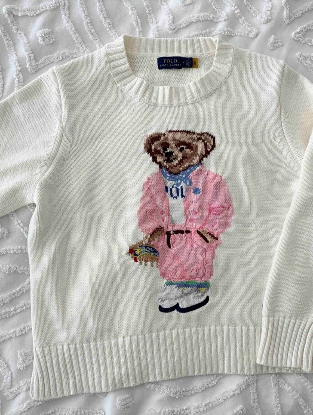 NWT Polo Ralph Lauren Picnic Polo Bear Sweater, Cream, Womens - Picture 6 of 8